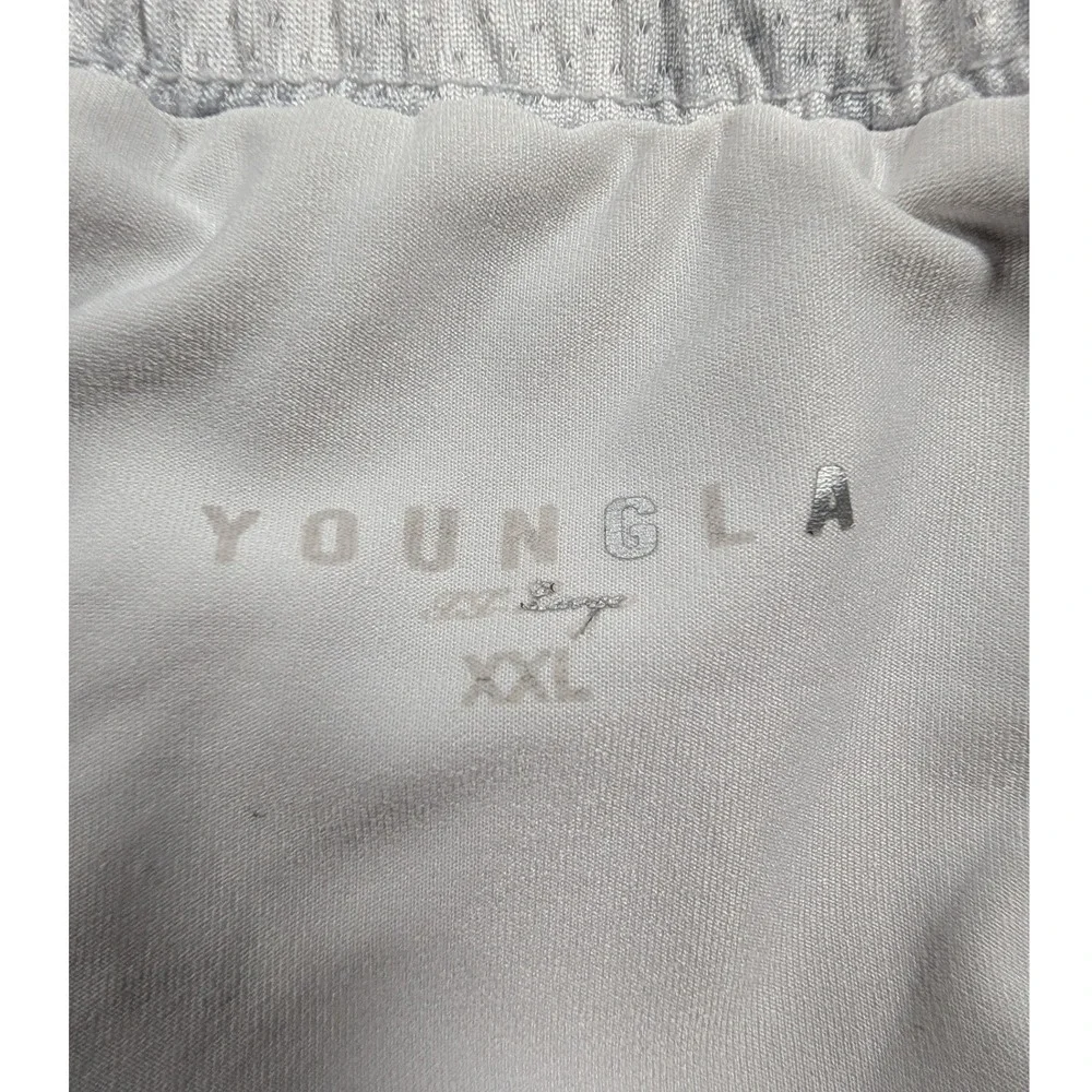 YoungLA 2-in-1 Gym Shorts Mens XXL Grey Marble Mesh Compression Liner Zippered